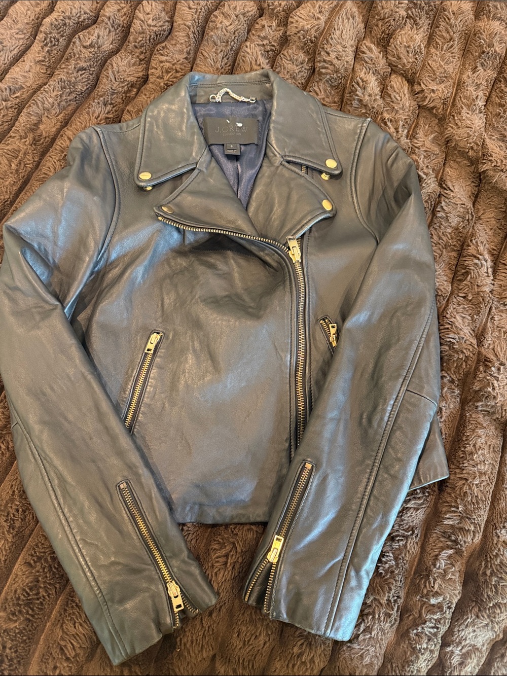 J. Crew Black Leather Moto Jacket with Gold Hardware